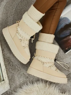 Śniegowce|Botki Na Platformie^Royalfashion Buty a'la śniegowce damskie Quill Haven krem