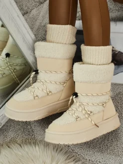 Śniegowce|Botki Na Platformie^Royalfashion Buty a'la śniegowce damskie Quill Haven krem