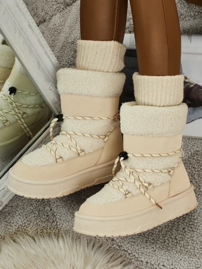 Śniegowce|Botki Na Platformie^Royalfashion Buty a'la śniegowce damskie Quill Haven krem
