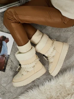 Śniegowce|Botki Na Platformie^Royalfashion Buty a'la śniegowce damskie Quill Haven krem