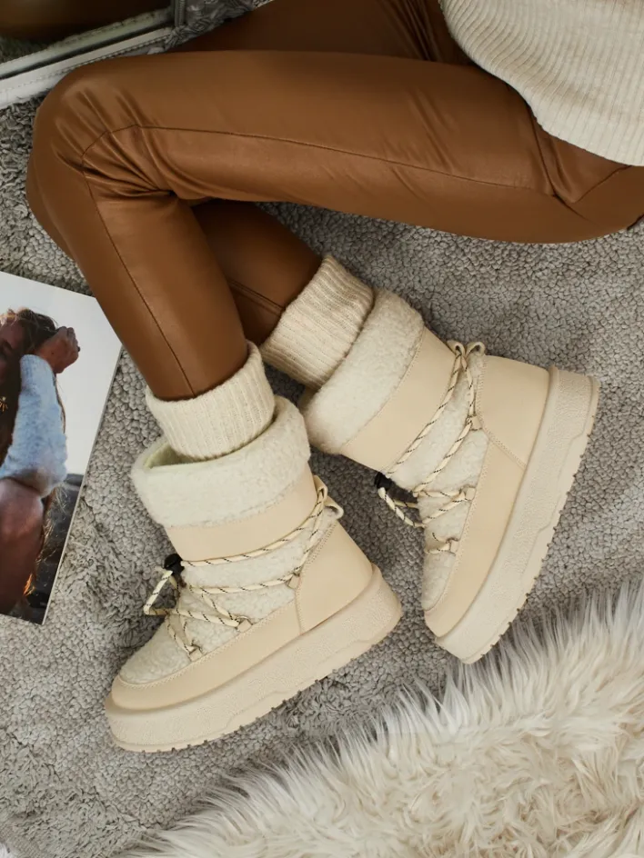 Śniegowce|Botki Na Platformie^Royalfashion Buty a'la śniegowce damskie Quill Haven krem