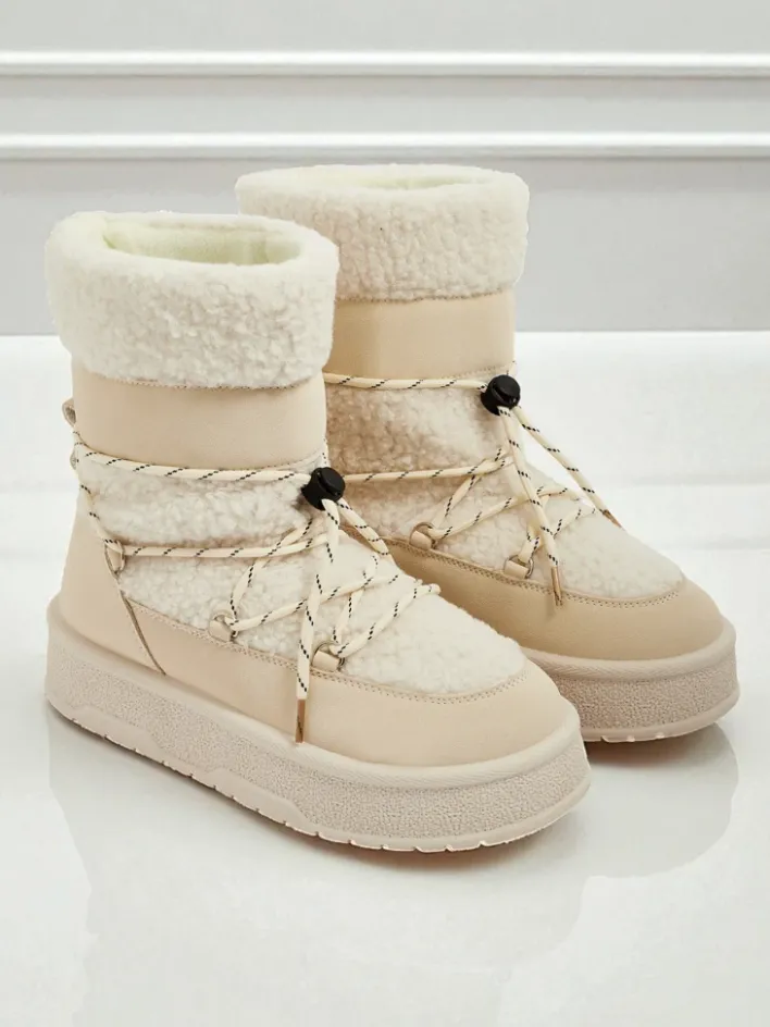 Śniegowce|Botki Na Platformie^Royalfashion Buty a'la śniegowce damskie Quill Haven krem