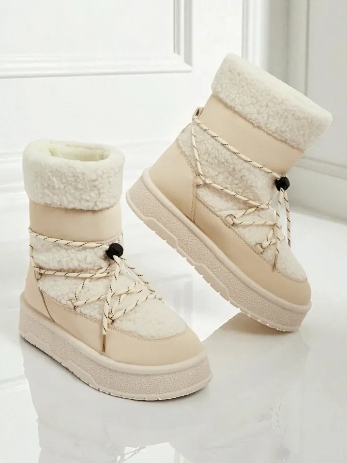 Śniegowce|Botki Na Platformie^Royalfashion Buty a'la śniegowce damskie Quill Haven krem