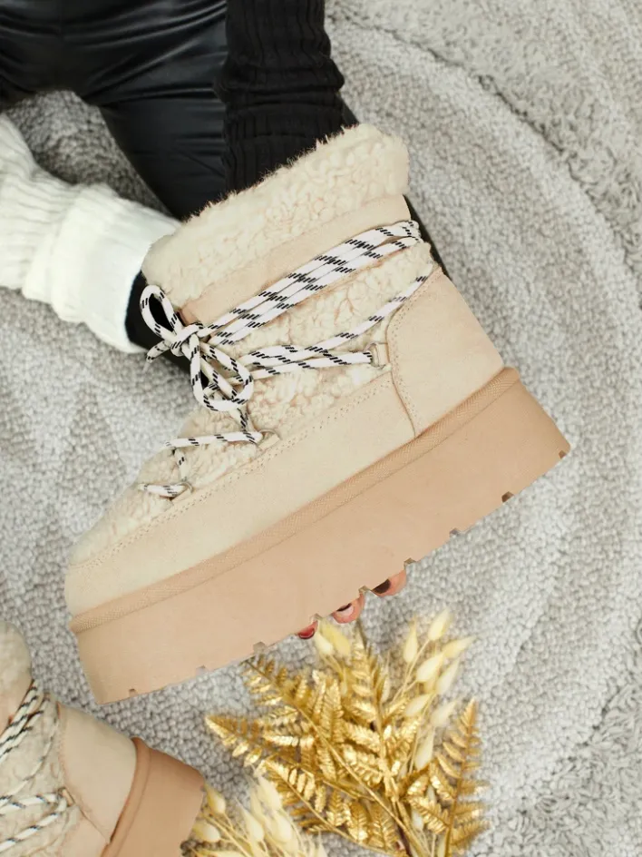 Śniegowce|Botki Na Platformie^Royalfashion Buty a'la śniegowce damskie Danira beżowy