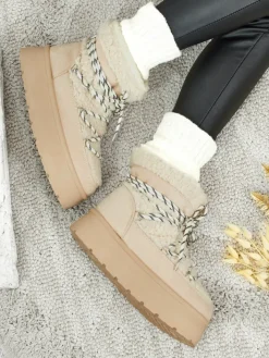 Śniegowce|Botki Na Platformie^Royalfashion Buty a'la śniegowce damskie Danira beżowy
