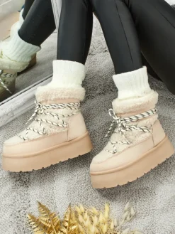 Śniegowce|Botki Na Platformie^Royalfashion Buty a'la śniegowce damskie Danira beżowy