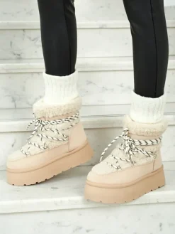 Śniegowce|Botki Na Platformie^Royalfashion Buty a'la śniegowce damskie Danira beżowy