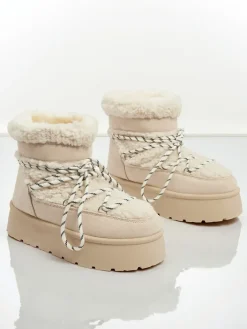 Śniegowce|Botki Na Platformie^Royalfashion Buty a'la śniegowce damskie Danira beżowy