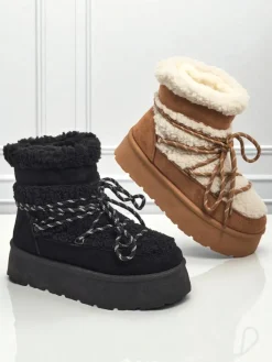 Śniegowce|Botki Na Platformie^Royalfashion Buty a'la śniegowce damskie Danira beżowy