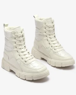 Workery|Botki Bez Ocieplenia^Royalfashion Calista Obuwie Damskie Modne Płaskie Botki owe krem