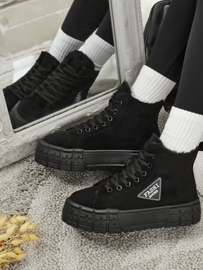 Botki Z Grubym Ociepleniem|Botki Na Platformie^Royalfashion Calzature Fashi Mykonos czarny