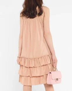 Sukienki Krótkie^Royalfashion Camelowa damska sukienka na ramiączkach z falbankami - Odzież jasny brązowy