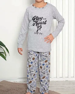 Piżamy^Royalfashion Chłopięca piżama z printem gołębi szary