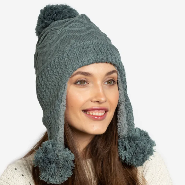 Czapki I Kapelusze^Royalfashion Ciemnoszara damska ocieplana czapka z pomponami - Akcesoria Ciemnoszary