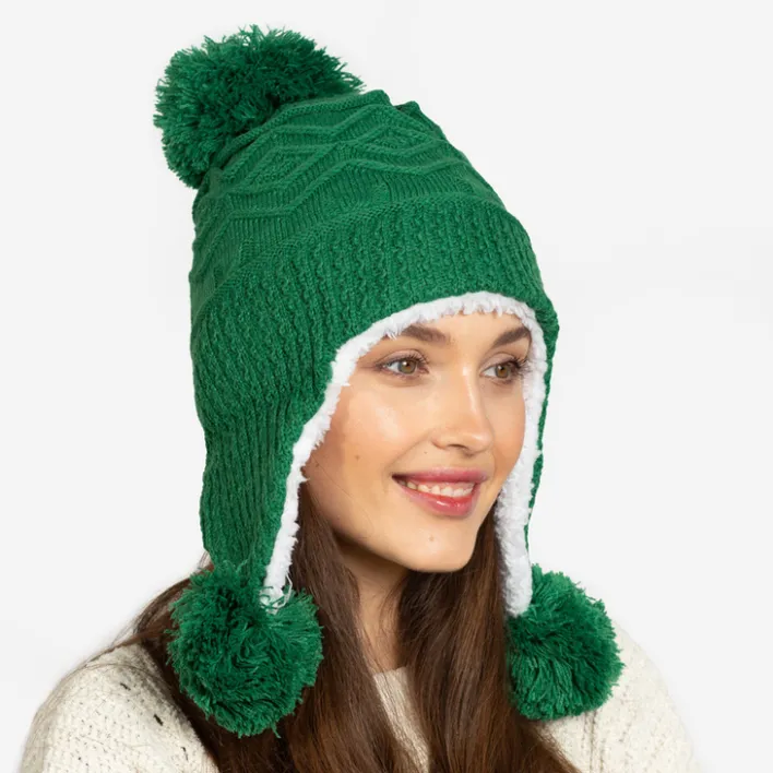 Czapki I Kapelusze^Royalfashion Ciemnozielona damska ocieplana czapka z pomponami - Akcesoria zielony