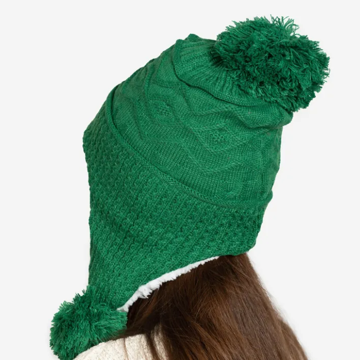 Czapki I Kapelusze^Royalfashion Ciemnozielona damska ocieplana czapka z pomponami - Akcesoria zielony