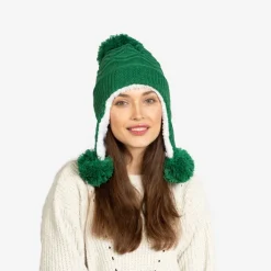 Czapki I Kapelusze^Royalfashion Ciemnozielona damska ocieplana czapka z pomponami - Akcesoria zielony
