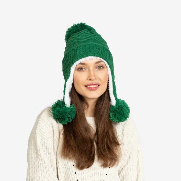 Czapki I Kapelusze^Royalfashion Ciemnozielona damska ocieplana czapka z pomponami - Akcesoria zielony