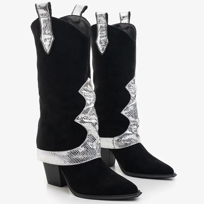 Kozaki Bez Ocieplenia|Kozaki Do Połowy Łydki^Royalfashion Czarne kozaki z ozdobną wywijaną cholewką Acilip - Obuwie czarny