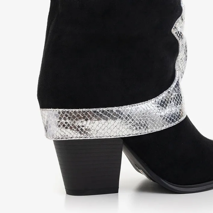 Kozaki Bez Ocieplenia|Kozaki Do Połowy Łydki^Royalfashion Czarne kozaki z ozdobną wywijaną cholewką Acilip - Obuwie czarny