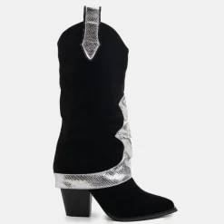 Kozaki Bez Ocieplenia|Kozaki Do Połowy Łydki^Royalfashion Czarne kozaki z ozdobną wywijaną cholewką Acilip - Obuwie czarny