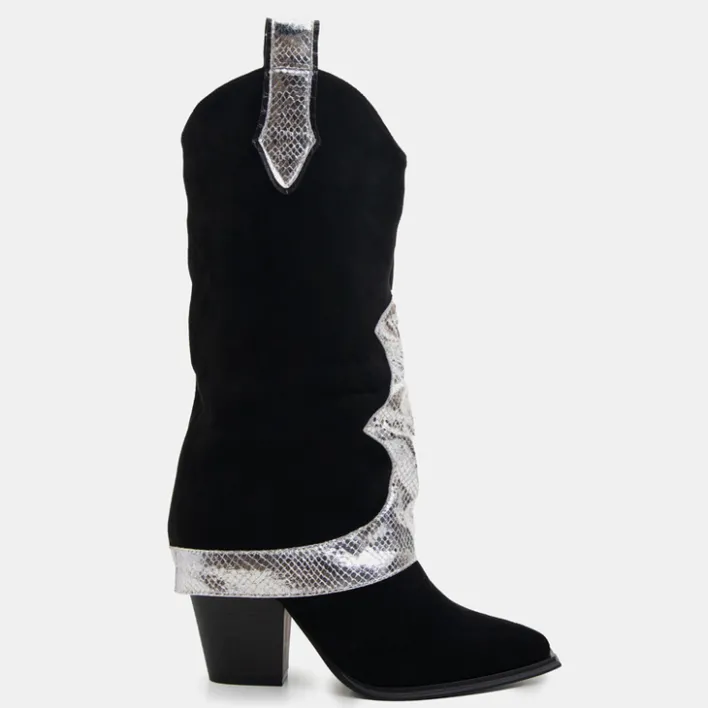 Kozaki Bez Ocieplenia|Kozaki Do Połowy Łydki^Royalfashion Czarne kozaki z ozdobną wywijaną cholewką Acilip - Obuwie czarny