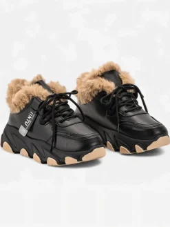 Śniegowce|Ocieplane^Royalfashion Czarne sportowe sneakersy damskie z futerkiem Nonua- Obuwie czarny