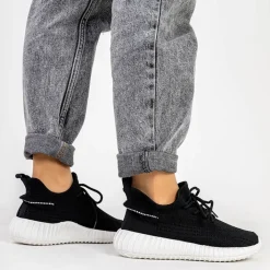 Bieganie, Ćwiczenia I Trening^Royalfashion Czarno-białe damskie buty sportowe Fransi - Obuwie Wielokolorowe