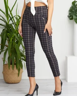 Legginsy / Tregginsy|Plus Size^Royalfashion Czarno-niebieskie damskie tregginsy w kratkę - Odzież Ecru