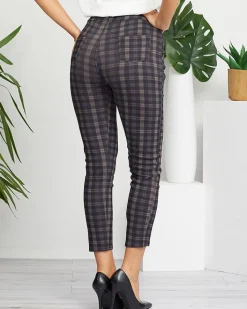 Legginsy / Tregginsy|Plus Size^Royalfashion Czarno-niebieskie damskie tregginsy w kratkę - Odzież Ecru