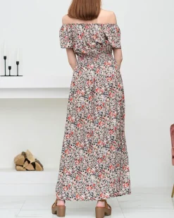 Sukienki Długie^Royalfashion Damska czarna wzorzysta sukienka maxi- Odzież czarny