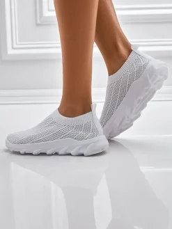 Bieganie, Ćwiczenia I Trening^Royalfashion Damskie białe tenisówki Astrea z przewiewnej tkaniny na płaskiej podeszwie biały