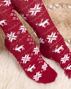 Skarpetki^Royalfashion Damskie bordowe długie świąteczne skarpety - Bielizna czerwony