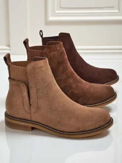 Botki Na Płaskim Obcasie|Sztyblety^Royalfashion Damskie botki a'la sztyblety z eko-zamszu Veysi jasny brązowy