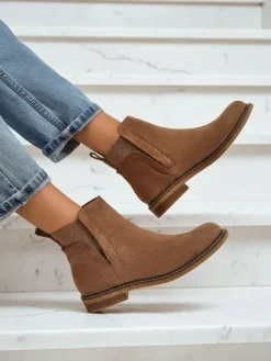 Botki Na Płaskim Obcasie|Sztyblety^Royalfashion Damskie botki a'la sztyblety z eko-zamszu Veysi jasny brązowy