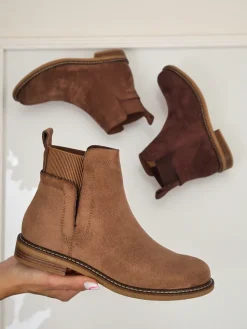 Botki Na Płaskim Obcasie|Sztyblety^Royalfashion Damskie botki a'la sztyblety z eko-zamszu Veysi jasny brązowy