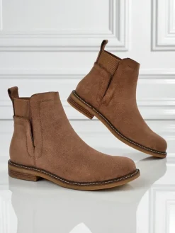 Botki Na Płaskim Obcasie|Sztyblety^Royalfashion Damskie botki a'la sztyblety z eko-zamszu Veysi jasny brązowy