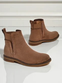 Botki Na Płaskim Obcasie|Sztyblety^Royalfashion Damskie botki a'la sztyblety z eko-zamszu Veysi jasny brązowy