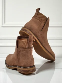 Botki Na Płaskim Obcasie|Sztyblety^Royalfashion Damskie botki a'la sztyblety z eko-zamszu Veysi jasny brązowy