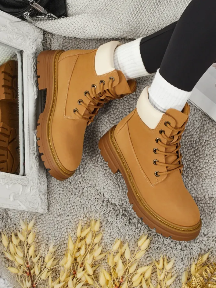 Trapery|Botki Bez Ocieplenia^Royalfashion Damskie botki trapery Avienne Camel