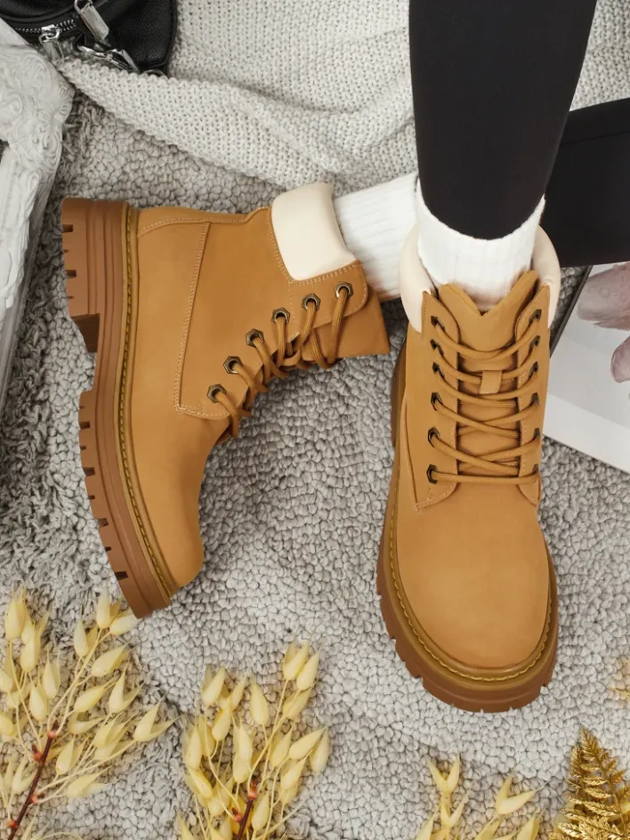 Trapery|Botki Bez Ocieplenia^Royalfashion Damskie botki trapery Avienne Camel