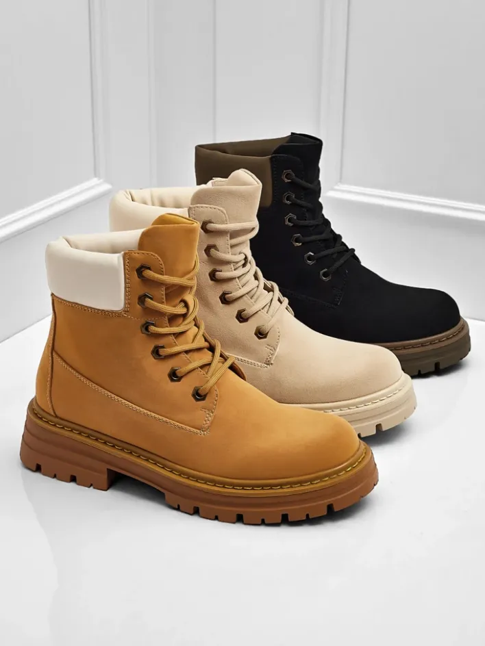 Trapery|Botki Bez Ocieplenia^Royalfashion Damskie botki trapery Avienne Camel