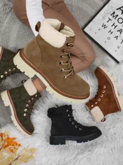 Trapery|Botki Z Delikatnym Ociepleniem^Royalfashion Damskie botki trapery z kożuszkiem Tessara brązowy