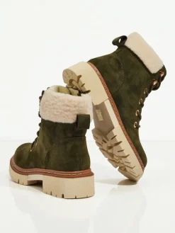 Trapery|Botki Z Delikatnym Ociepleniem^Royalfashion Damskie botki trapery z kożuszkiem Tessara zielony