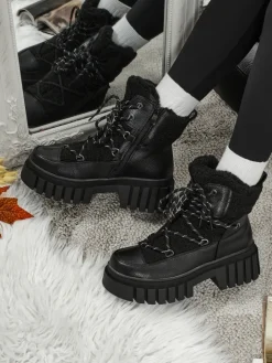 Workery|Botki Z Delikatnym Ociepleniem^Royalfashion Damskie botki workery z kożuszkiem Cindora