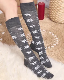 Skarpetki^Royalfashion Damskie ciemnoszare długie świąteczne skarpety - Bielizna gołębi szary