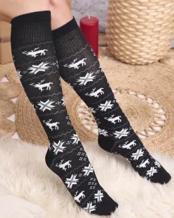 Skarpetki^Royalfashion Damskie czarne długie świąteczne skarpety - Bielizna czarny