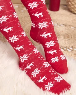 Skarpetki^Royalfashion Damskie czerwone długie świąteczne skarpety - Bielizna czerwony