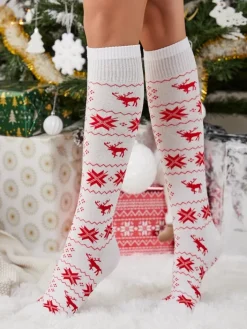 Skarpetki^Royalfashion Damskie Długie świąteczne skarpety biały