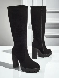 Kozaki Na Obcasie|Kozaki Z Ociepleniem^Royalfashion Damskie kozaki eko zamszowe na słupku GaleNest czarny